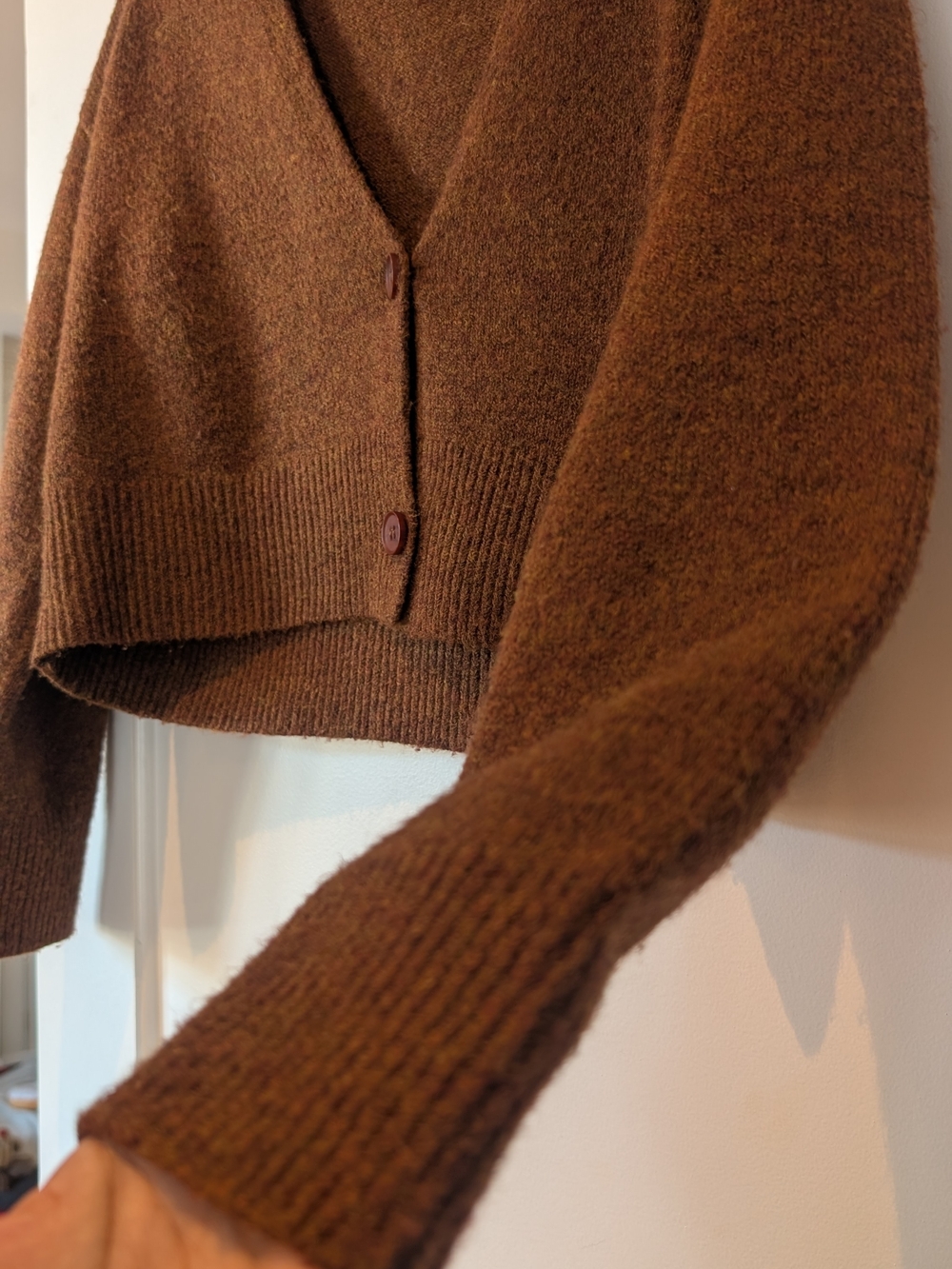 OAK + FORT Brown V-Neck Cropped Button Cardigan - Picture 4 of 5